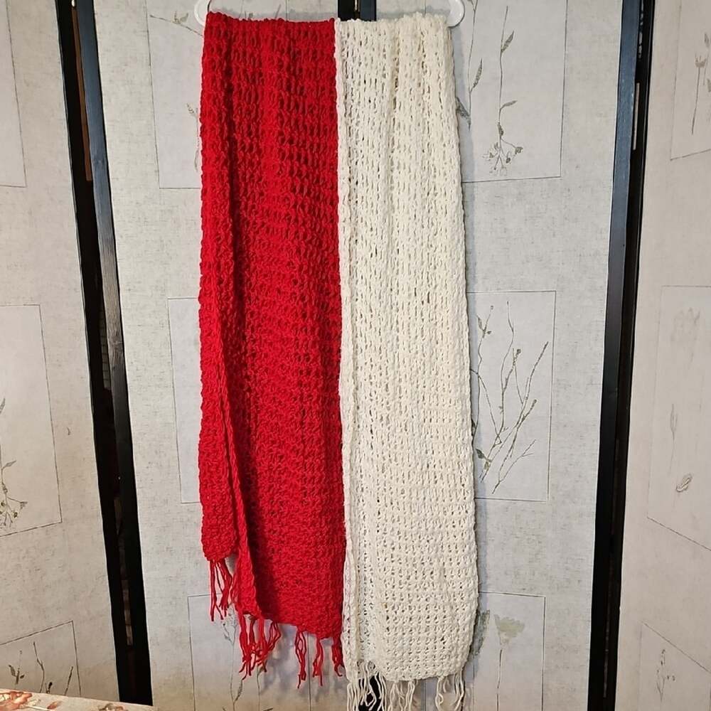 2 Red and White Knit Scarves